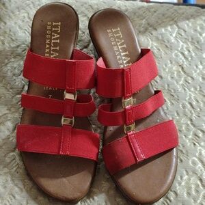 Red and brown Italian shoemaker sandals. Super cute